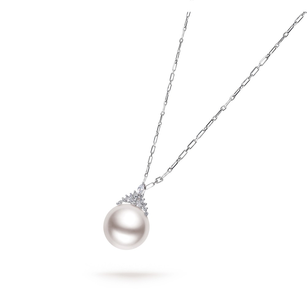 13.0-14.0mm White South Sea Pearl & Diamond Queenie Pendant in 18K Gold - AAAA Quality