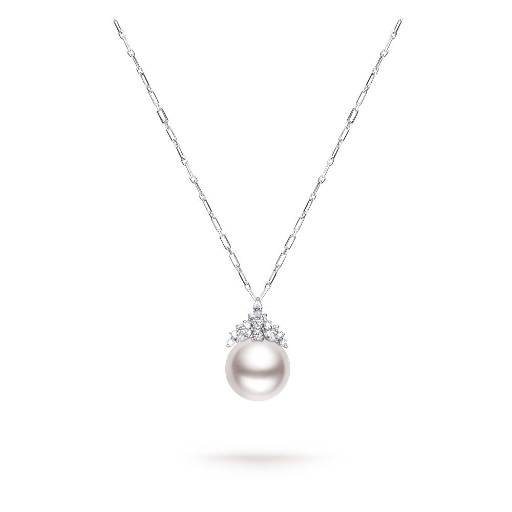 11.0-12.0mm White South Sea Pearl & Diamond Queenie Pendant in 18K Gold - AAA Quality