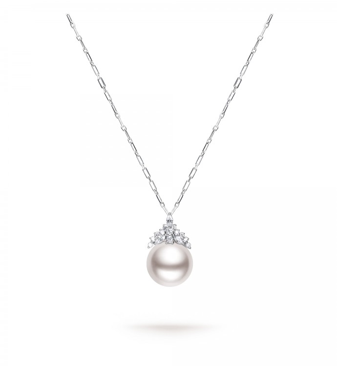 11.0-12.0mm White South Sea Pearl & Diamond Queenie Pendant in 18K Gold - AAA Quality