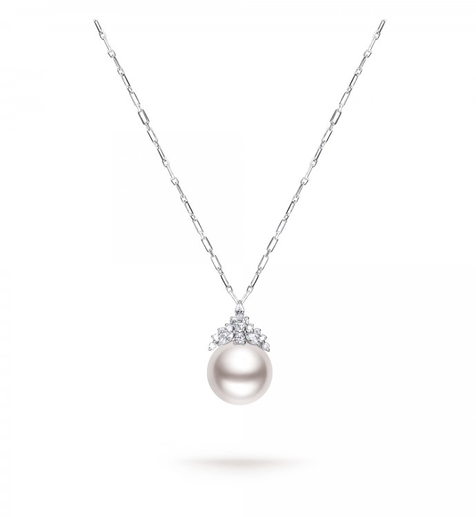 11.0-12.0mm White South Sea Pearl & Diamond Queenie Pendant in 18K Gold - AAAA Quality