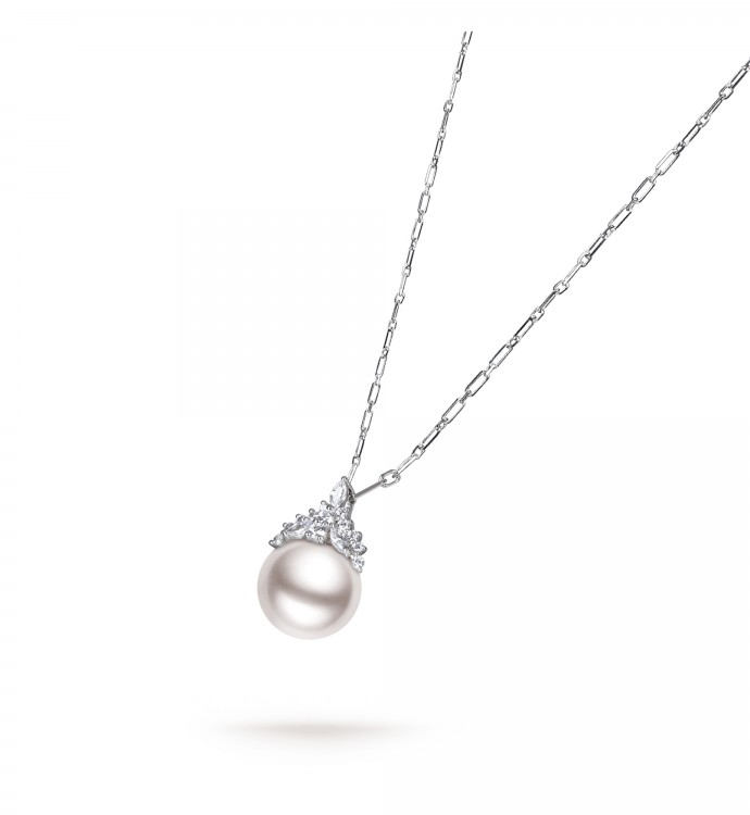 11.0-12.0mm White South Sea Pearl & Diamond Queenie Pendant in 18K Gold - AAAA Quality