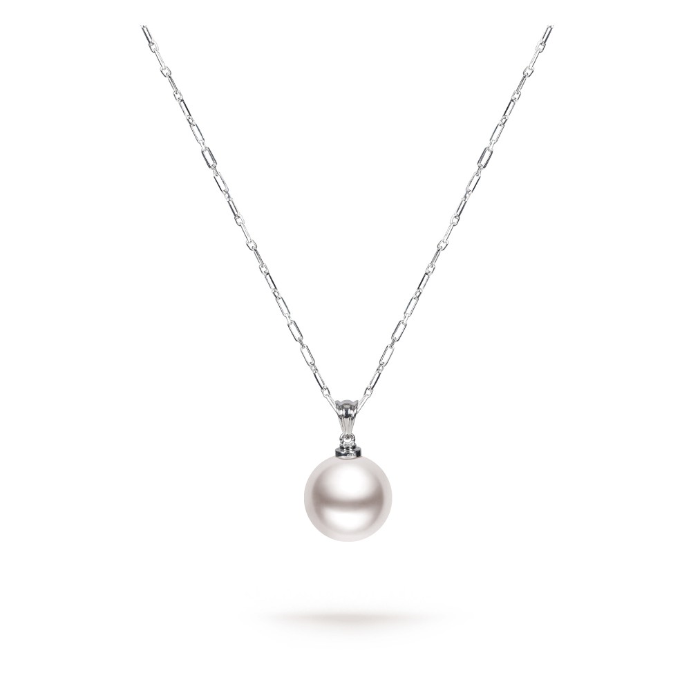 11.0-12.0mm White South Sea Pearl & Diamond Bezel Pendant in 18K Gold - AAAA Quality