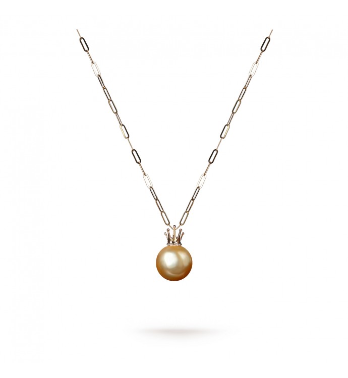 9.0-10.0mm Golden South Sea Pearl Crown Pendant in 18K Gold - AAAAA Quality