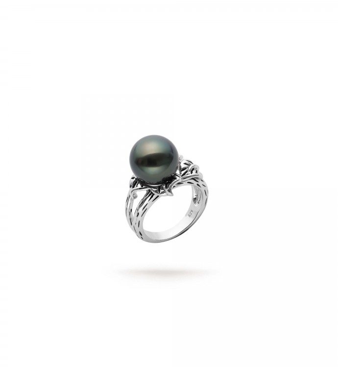 12.0-13.0mm Tahitian Pearl Ring In Sterling Silver - AAAA Quality