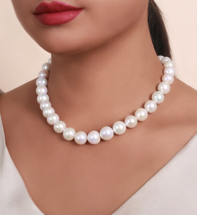 12.0-14.0mm White Freshwater Pearl Necklace - AAA Quality