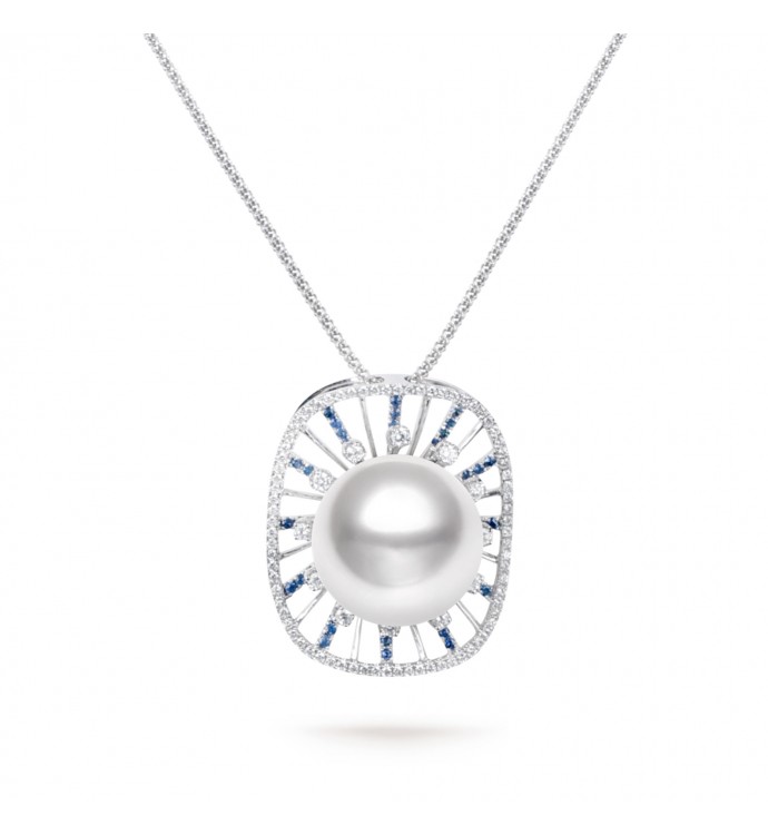 16.0-17.0mm White South Sea Pearl & Diamond Glows Pendant in 18K Gold - AAAAA Quality