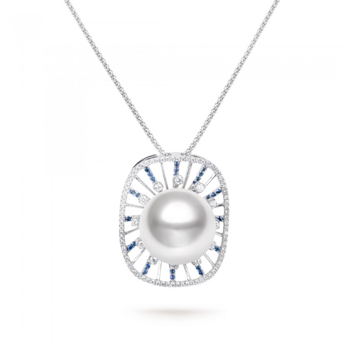 16.0-17.0mm White South Sea Pearl & Diamond Glows Pendant in 18K Gold - AAAAA Quality