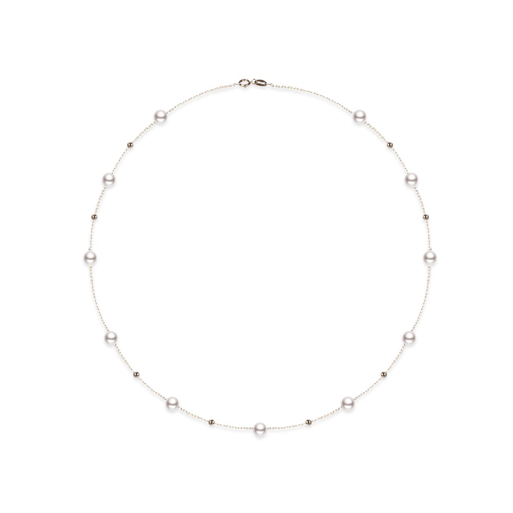 4.5-5.0mm White Freshwater Pearl Tin Cup Necklace in 18K Gold - AAAA Quality