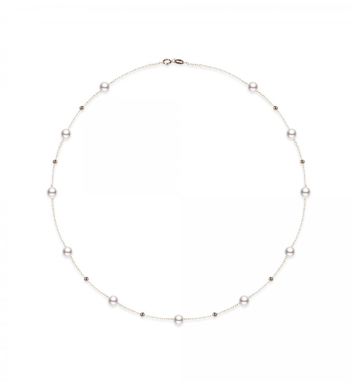 4.5-5.0mm White Freshwater Pearl Tin Cup Necklace in 18K Gold - AAAA Quality