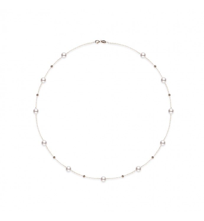 4.5-5.0mm White Freshwater Pearl Tin Cup Necklace in 18K Gold - AAAA Quality
