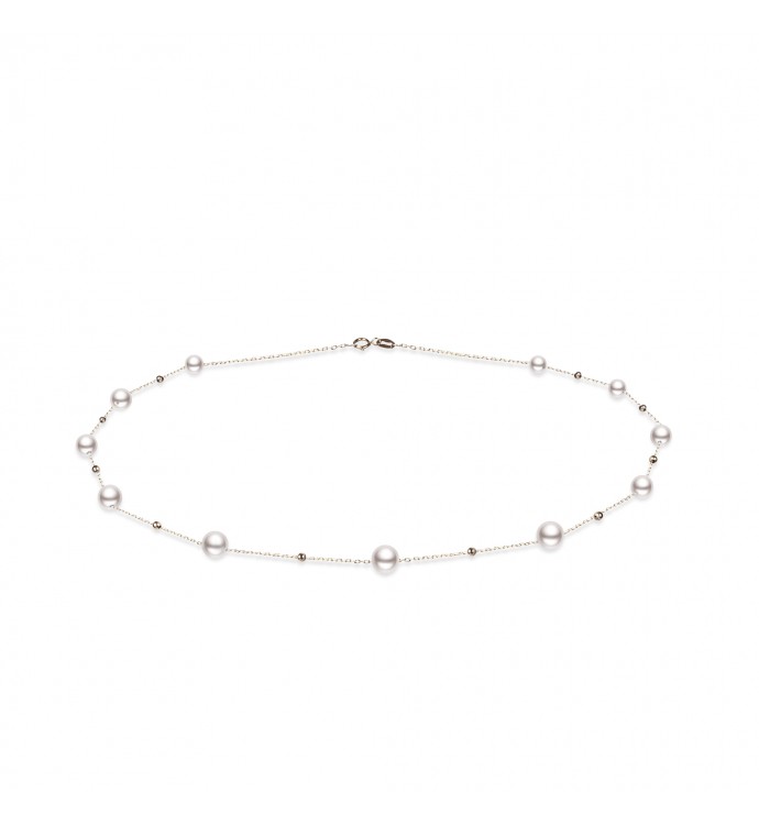 4.5-5.0mm White Freshwater Pearl Tin Cup Necklace in 18K Gold - AAAA Quality