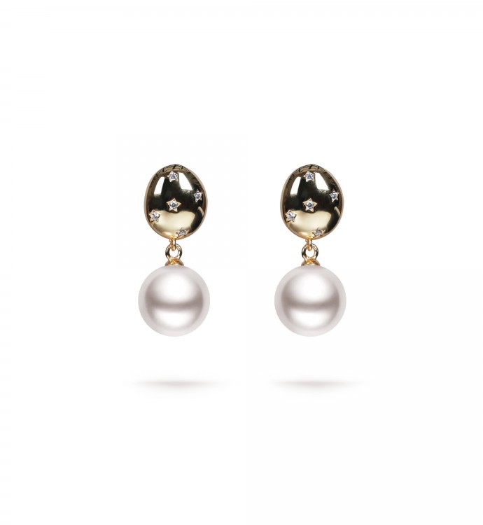 11.5-12.0mm White Freshwater Pearl Sweetheart Sway Earrings in 18K Gold - AAAA Quality