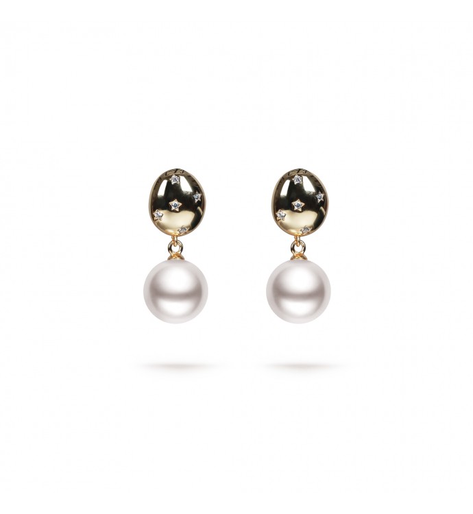 11.5-12.0mm White Freshwater Pearl Sweetheart Sway Earrings in 18K Gold - AAAA Quality
