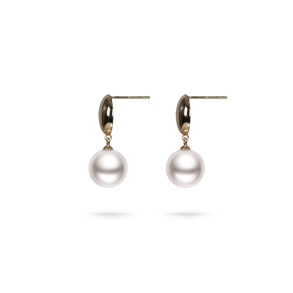 11.5-12.0mm White Freshwater Pearl Sweetheart Sway Earrings in 18K Gold - AAAA Quality