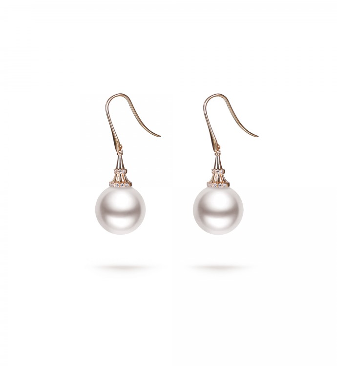 11.0-12.0mm White Freshwater Pearl Linda Earrings in 18K Gold - AAAAA Quality