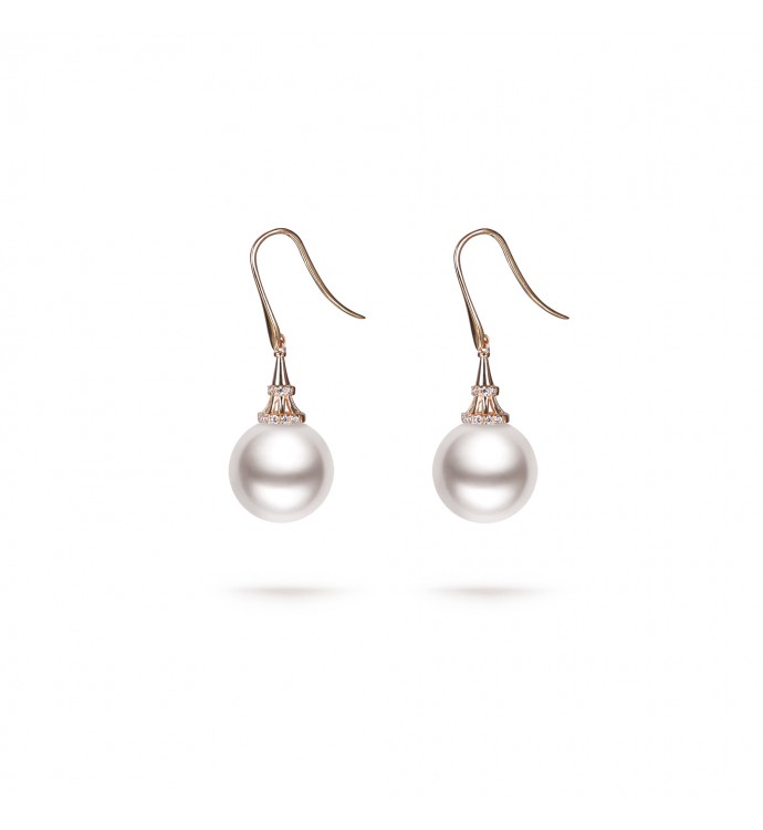 11.0-12.0mm White Freshwater Pearl Linda Earrings in 18K Gold - AAAAA Quality