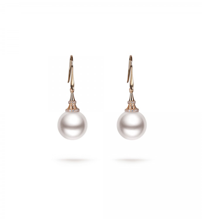 11.0-12.0mm White Freshwater Pearl Linda Earrings in 18K Gold - AAAAA Quality