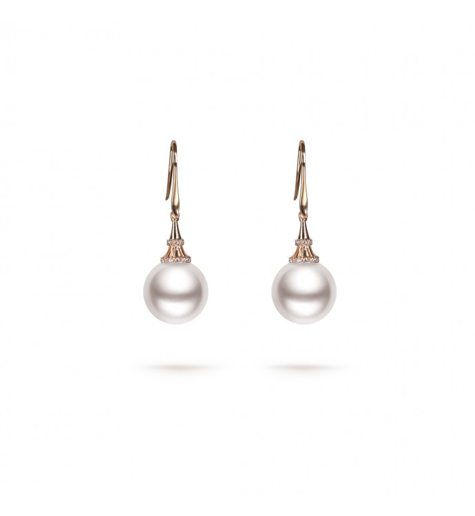 11.0-12.0mm White Freshwater Pearl Linda Earrings in 18K Gold - AAAAA Quality