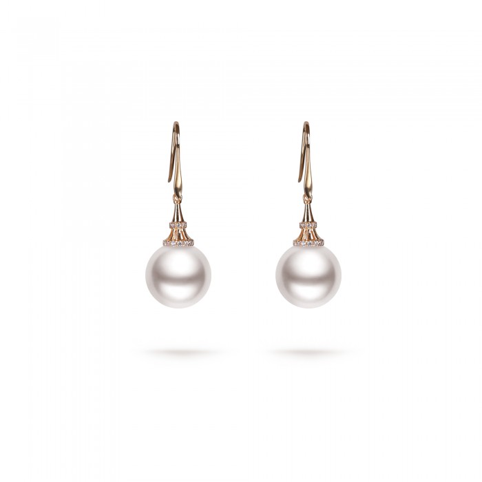 11.0-12.0mm White Freshwater Pearl Linda Earrings in 18K Gold - AAAAA Quality