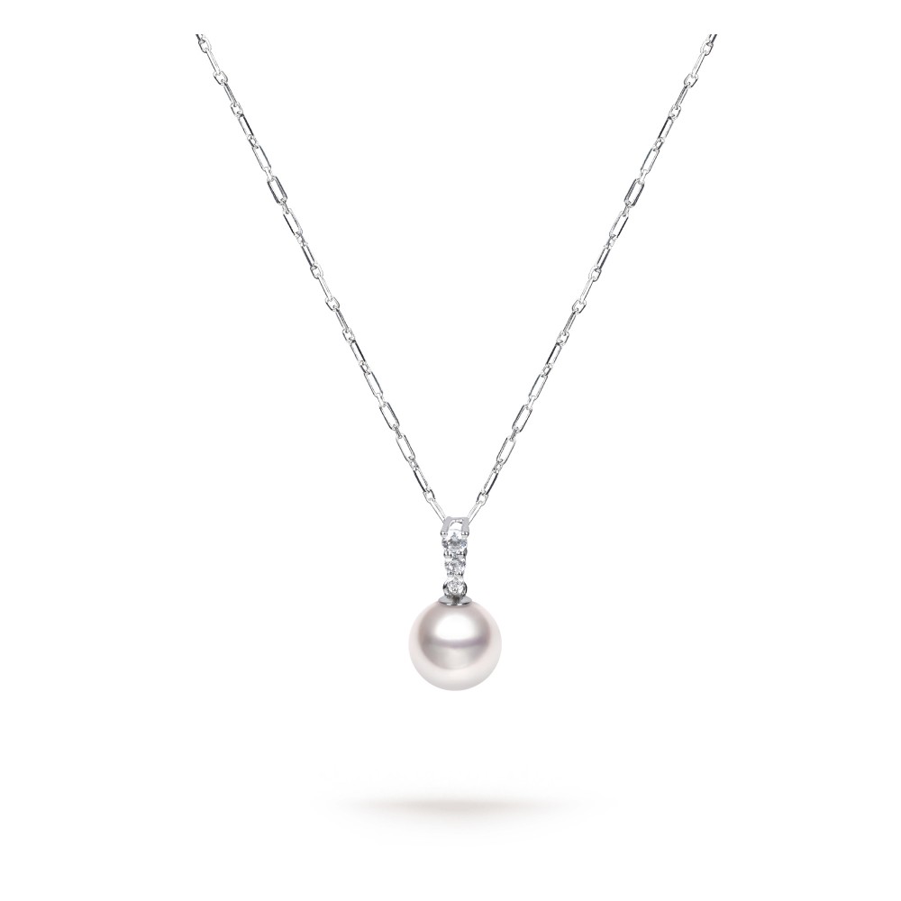 9.0-9.5mm Akoya & Diamond Dew Pendant in 18K Gold - AAAA Quality