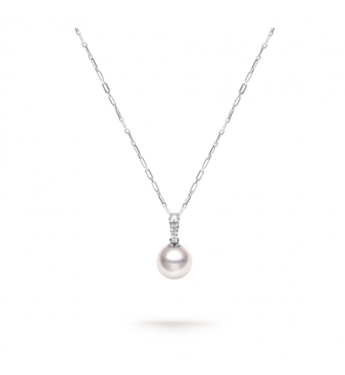 9.0-9.5mm Akoya & Diamond Dew Pendant in 18K Gold - AAAA Quality