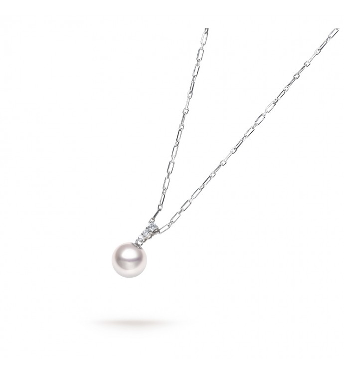 9.0-9.5mm Akoya & Diamond Dew Pendant in 18K Gold - AAAA Quality