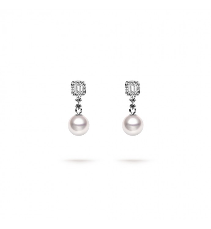 9.0-9.5mm Akoya Pearl Gabriel Earrings in 18K Gold - AAAA Quality