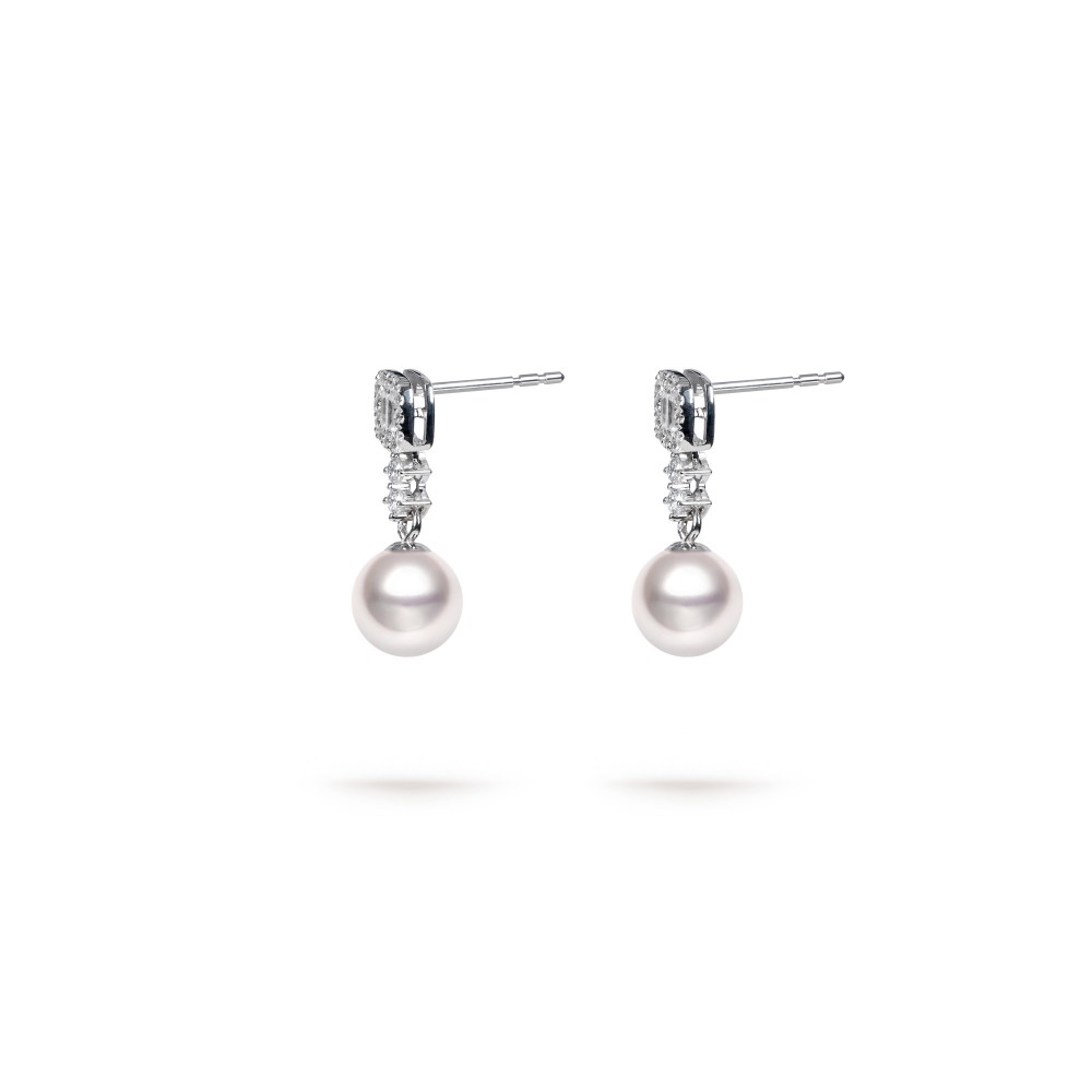 9.0-9.5mm Akoya Pearl Gabriel Earrings in 18K Gold - AAAA Quality