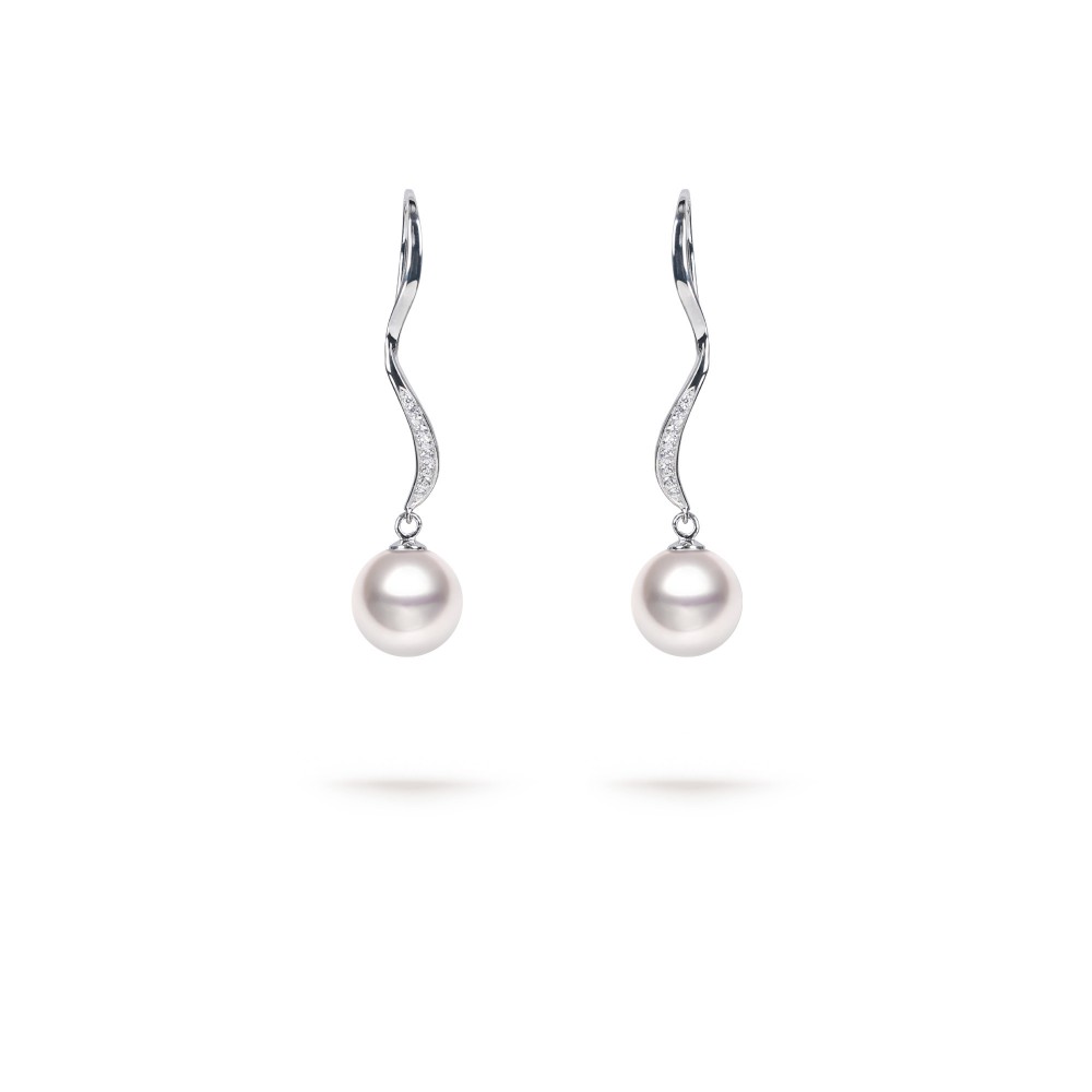 9.0-9.5mm Akoya Pearl & Diamond Suzanna Earrings in 18K Gold - AAAA Quality