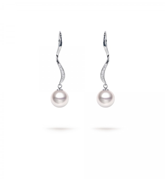 9.0-9.5mm Akoya Pearl & Diamond Suzanna Earrings in 18K Gold - AAAA Quality