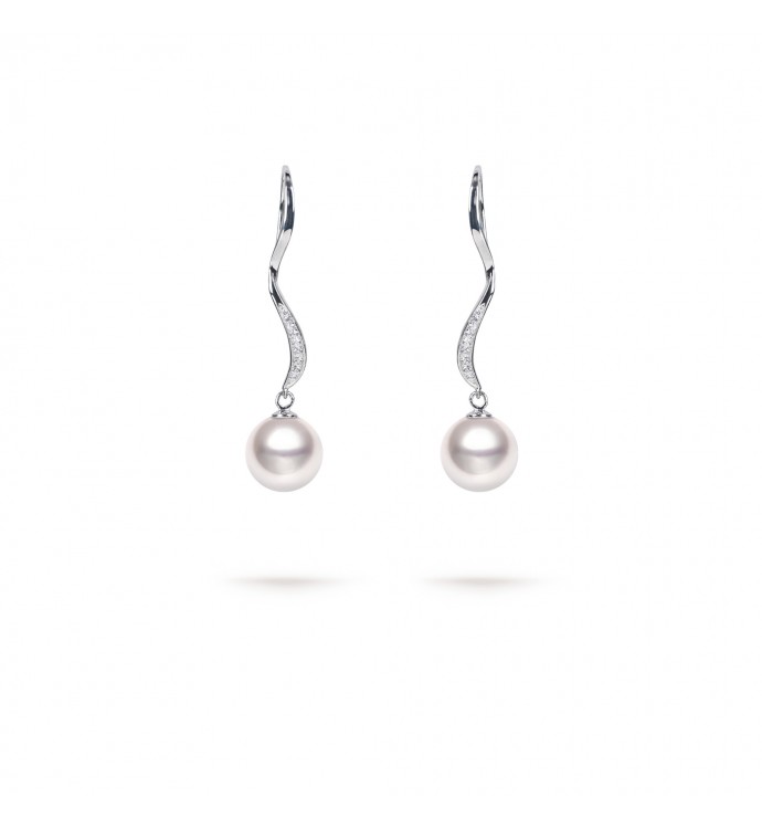 9.0-9.5mm Akoya Pearl & Diamond Suzanna Earrings in 18K Gold - AAAA Quality