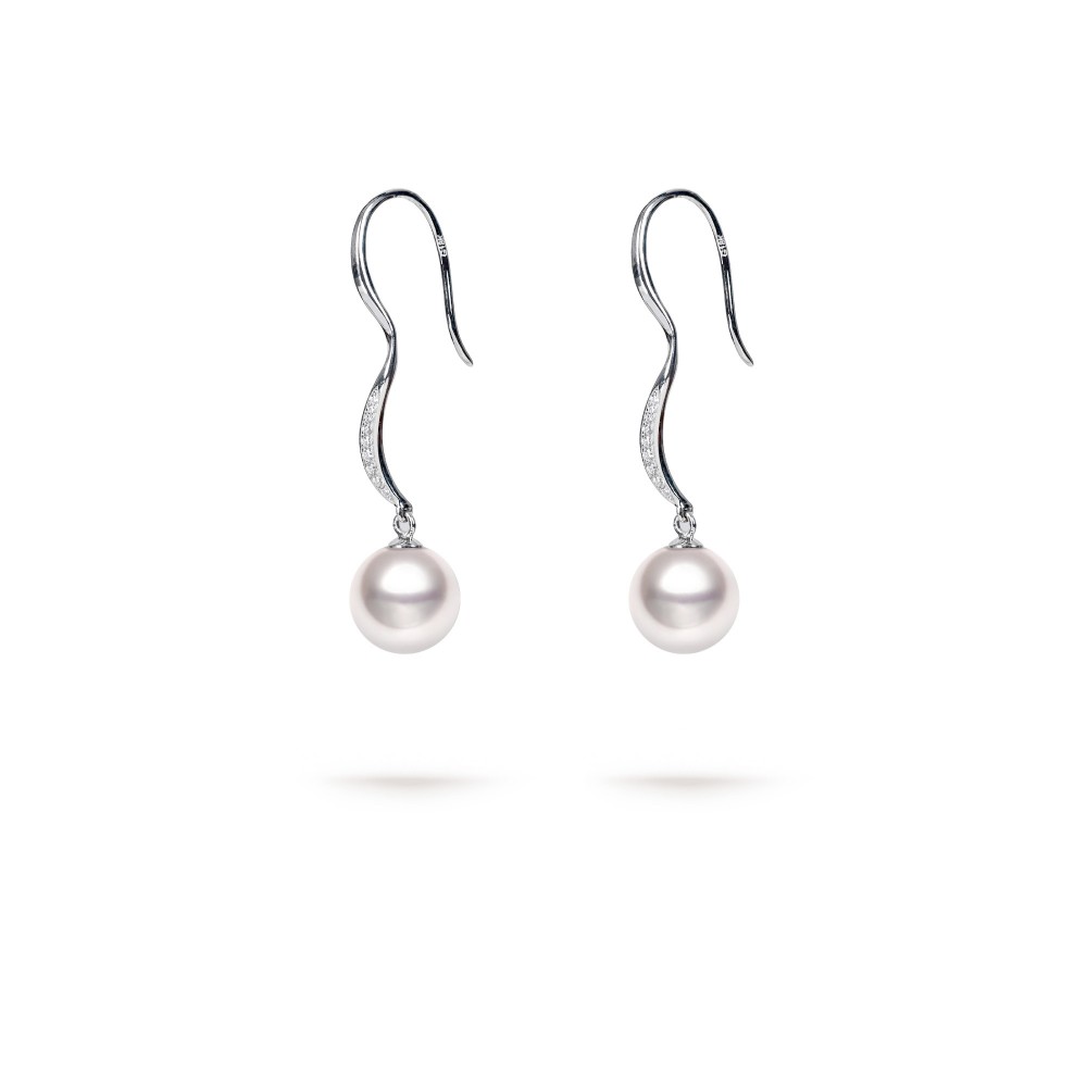 9.0-9.5mm Akoya Pearl & Diamond Suzanna Earrings in 18K Gold - AAAA Quality
