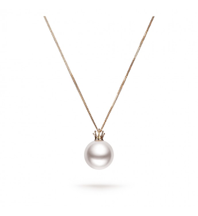13.0-14.0mm White Freshwater Pearl Pendant & Polished Curb Chain in 18K Gold - AAAAA Quality