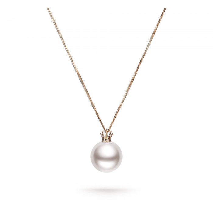 13.0-14.0mm White Freshwater Pearl Pendant & Polished Curb Chain in 18K Gold - AAAAA Quality