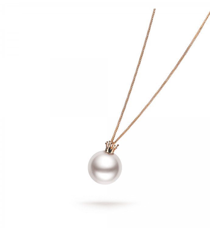13.0-14.0mm White Freshwater Pearl Pendant & Polished Curb Chain in 18K Gold - AAAAA Quality