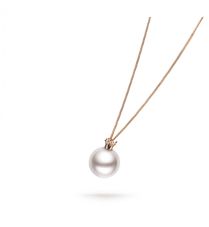 13.0-14.0mm White Freshwater Pearl Pendant & Polished Curb Chain in 18K Gold - AAAAA Quality