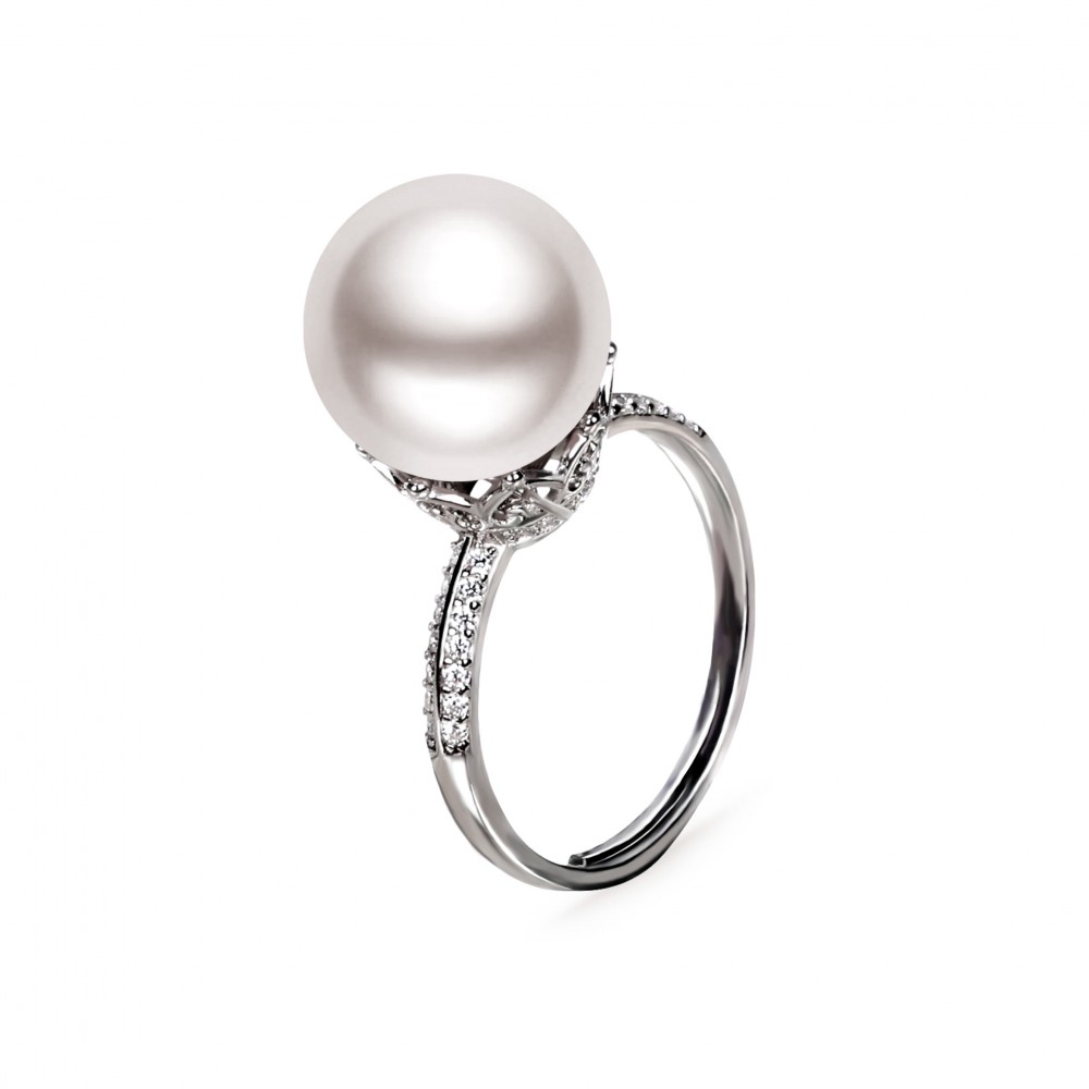 11.0-12.0mm White Freshwater Pearl Pelle Ring - AAAAA Quality