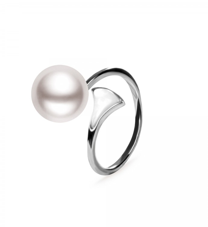 9.0-10.0mm White Freshwater Pearl Loop Ring - AAAAA Quality