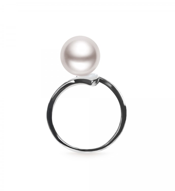 9.0-10.0mm White Freshwater Pearl Loop Ring - AAAAA Quality
