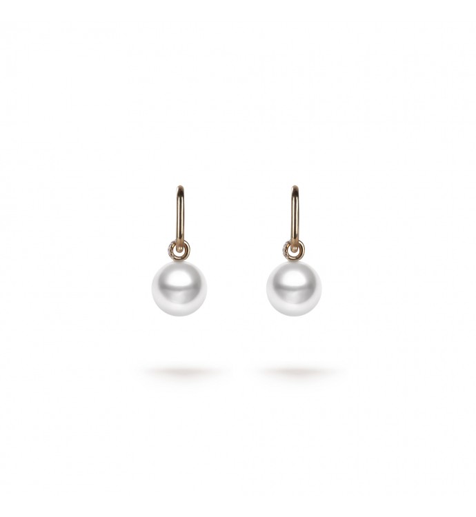 10.0-11.0mm White South Sea Round Pearl Isabelle Dangle Drop Earrings in 18K Gold - AAAAA Quality