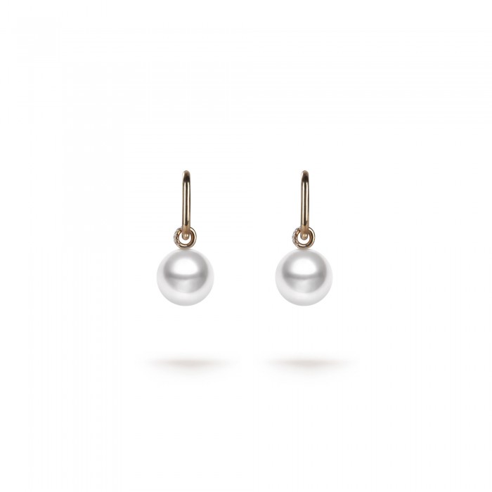 10.0-11.0mm White South Sea Round Pearl Isabelle Dangle Drop Earrings in 18K Gold - AAAAA Quality