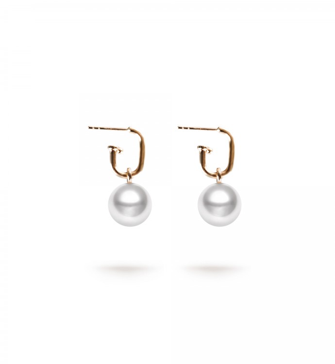 10.0-11.0mm White South Sea Round Pearl Isabelle Dangle Drop Earrings in 18K Gold - AAAAA Quality
