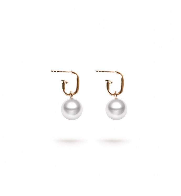 10.0-11.0mm White South Sea Round Pearl Isabelle Dangle Drop Earrings in 18K Gold - AAAAA Quality