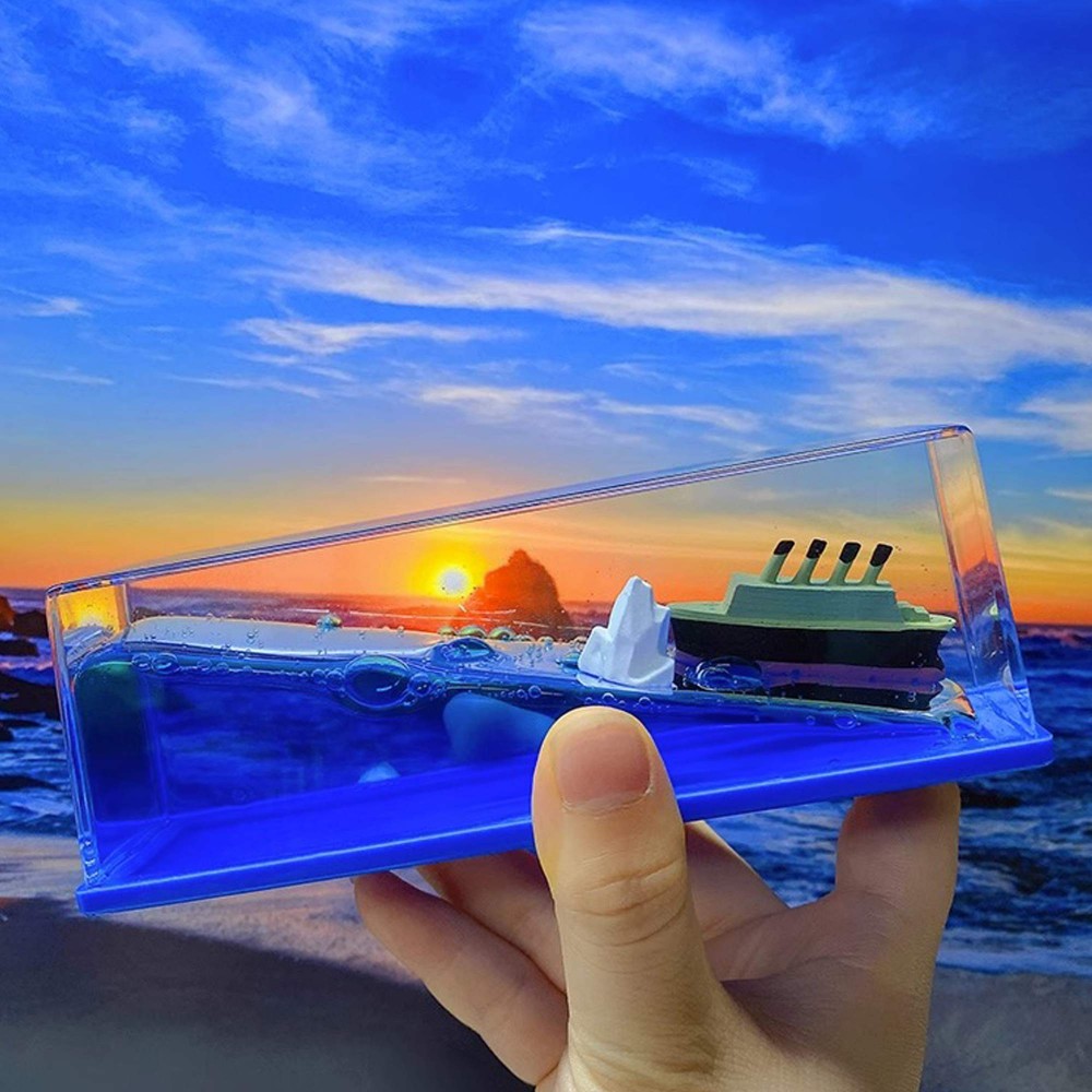 Black Pearl Cruise Ship Fluid Liquid Drift Bottle Hourglass-Office Home Room Decor Birthday Gift