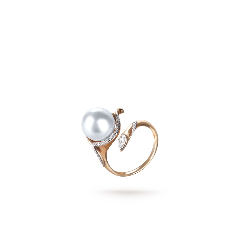 10.0-11.0mm White South Sea Pearl Aurelia Ring in 18K Gold - AAAAA Quality