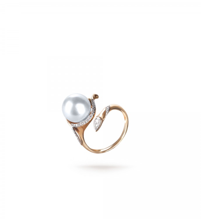 10.0-11.0mm White South Sea Pearl Aurelia Ring in 18K Gold - AAAAA Quality