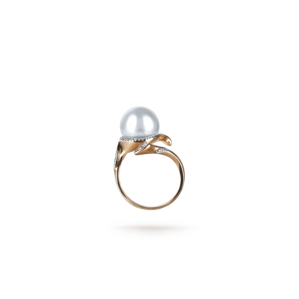 10.0-11.0mm White South Sea Pearl Aurelia Ring in 18K Gold - AAAAA Quality