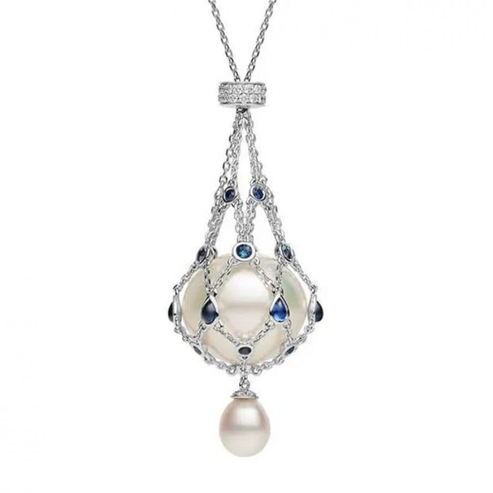 14.0-15.0mm Freshwater Pearl & Blue Gemstone Lavalier Pendant