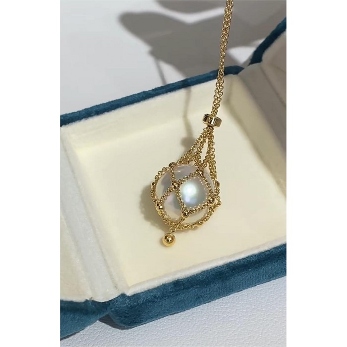14.0-15.0mm Freshwater Pearl Lavalier Circle Pendant - Yellow Gold