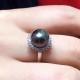9.0-10.0mm Tahitian Black Pearl and Diamond Halo Ring